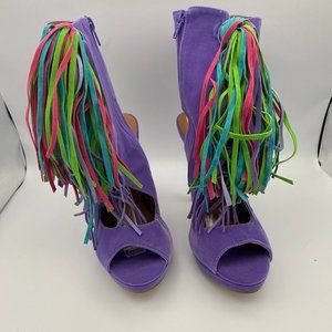 FSJ Peep Toe Fringed  Ankle Booties Tassels Sandal